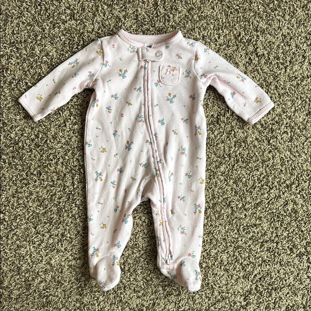 Carter’s Waffle Knit Floral Print Pink Baby Girl One Piece Size 3m